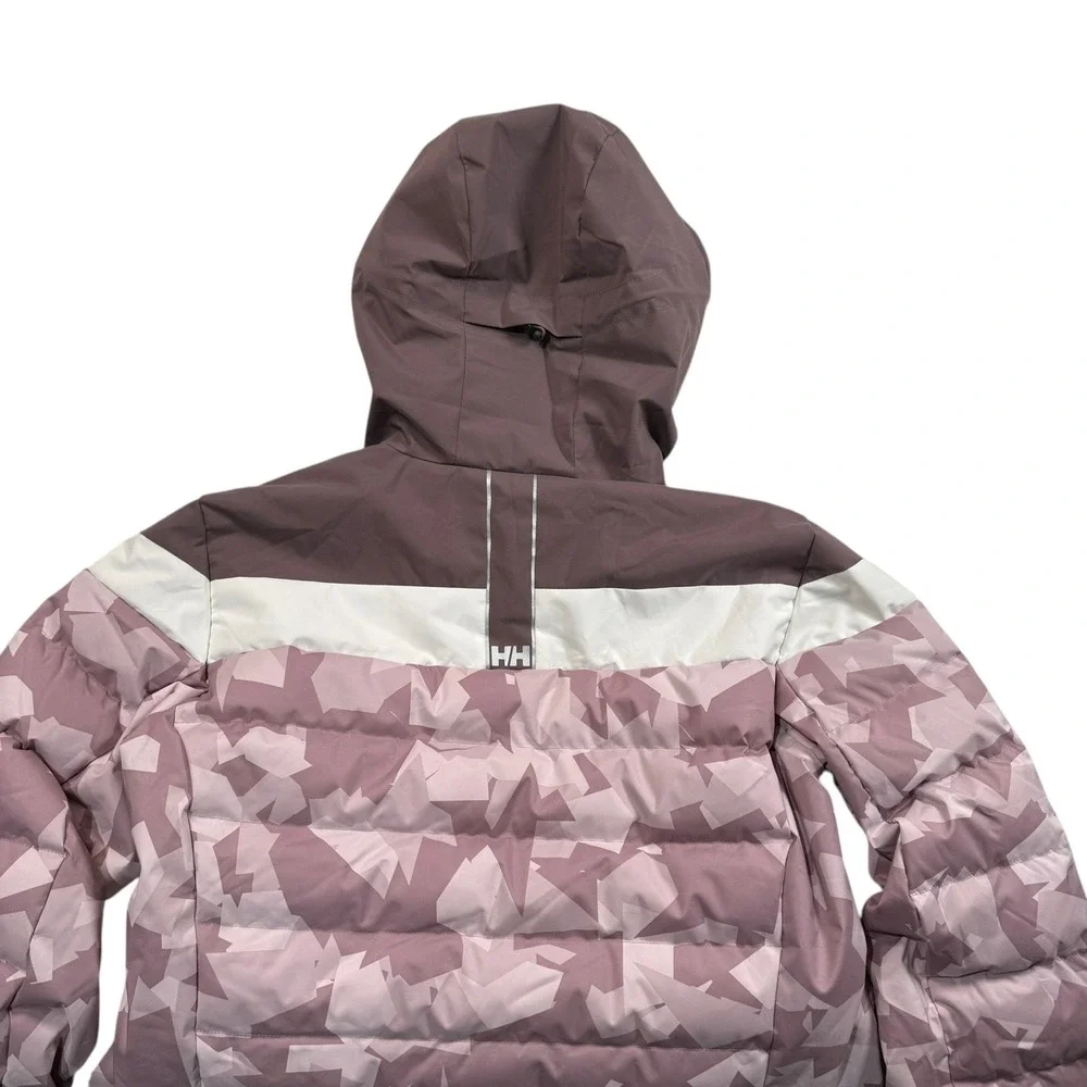 Helly Hansen Imperial Puffy Jacket Womens XL Camo Hoodie RECCO Ski Purple‎